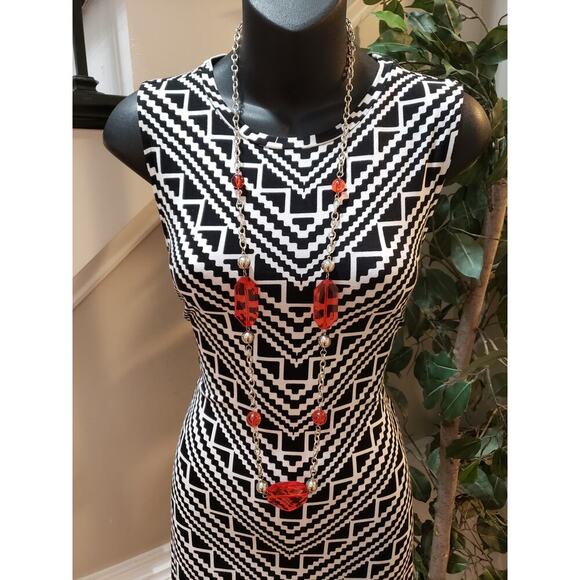 Apt. 9 Bodycon Dress Women's Small Black White Geo Print Crew Neck Pullover - Picture 9 of 13